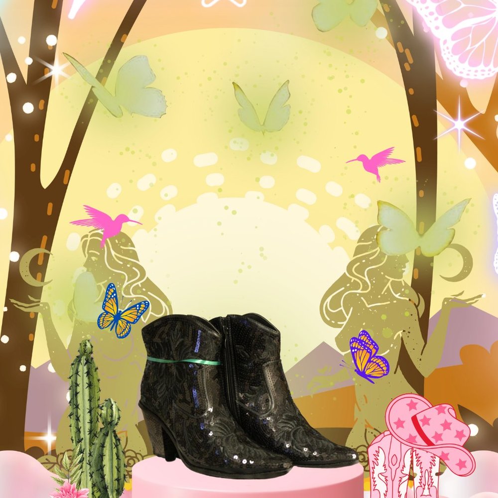 Helen Hearts Black Women's Sparkle Sequin Bling Short Western Cowgirl Boots